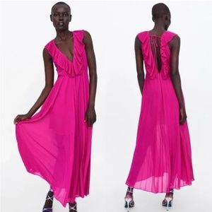 Zara Fuchsia Plunge Maxi Dress